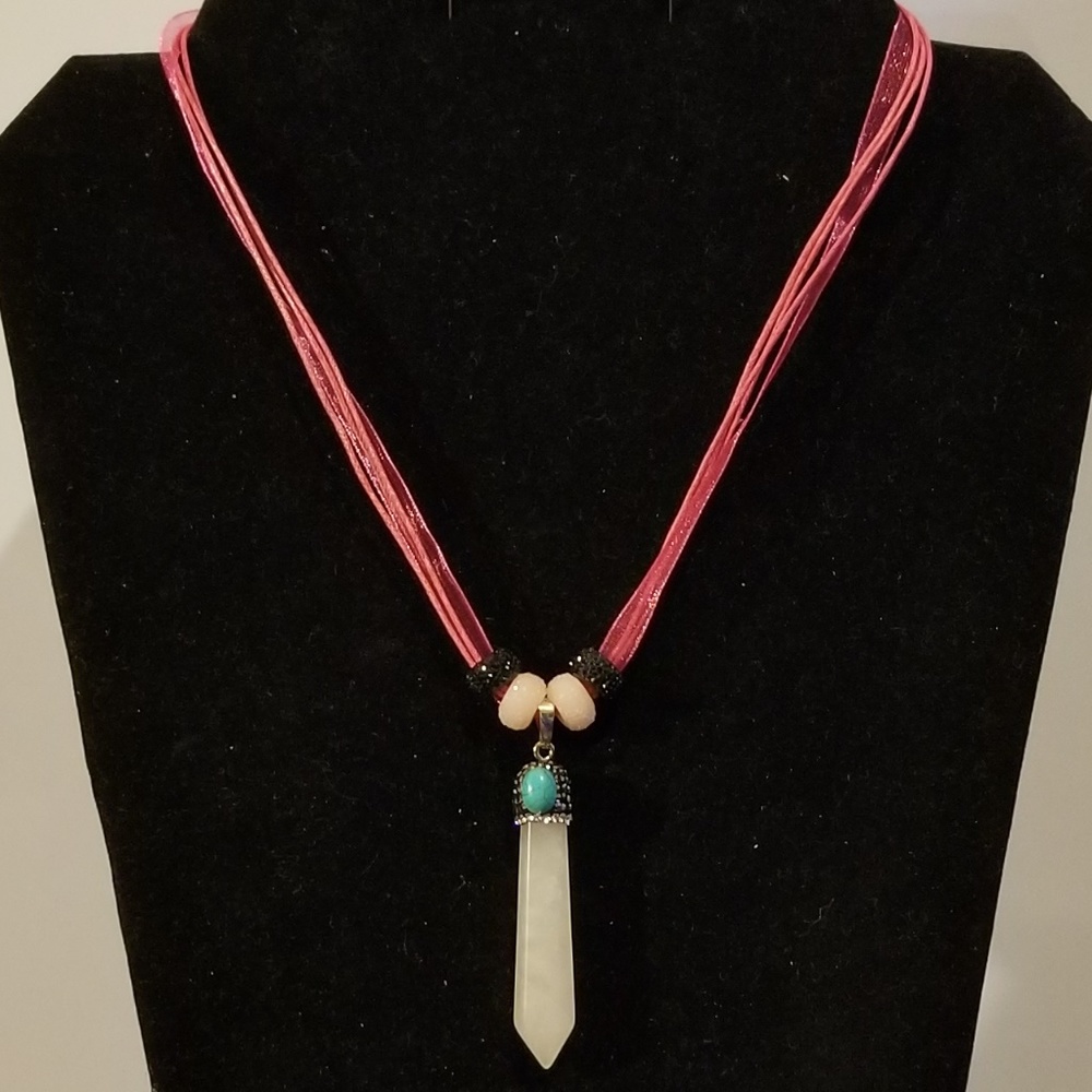 Rose Quartz Pave Crystal Pendulum Necklace